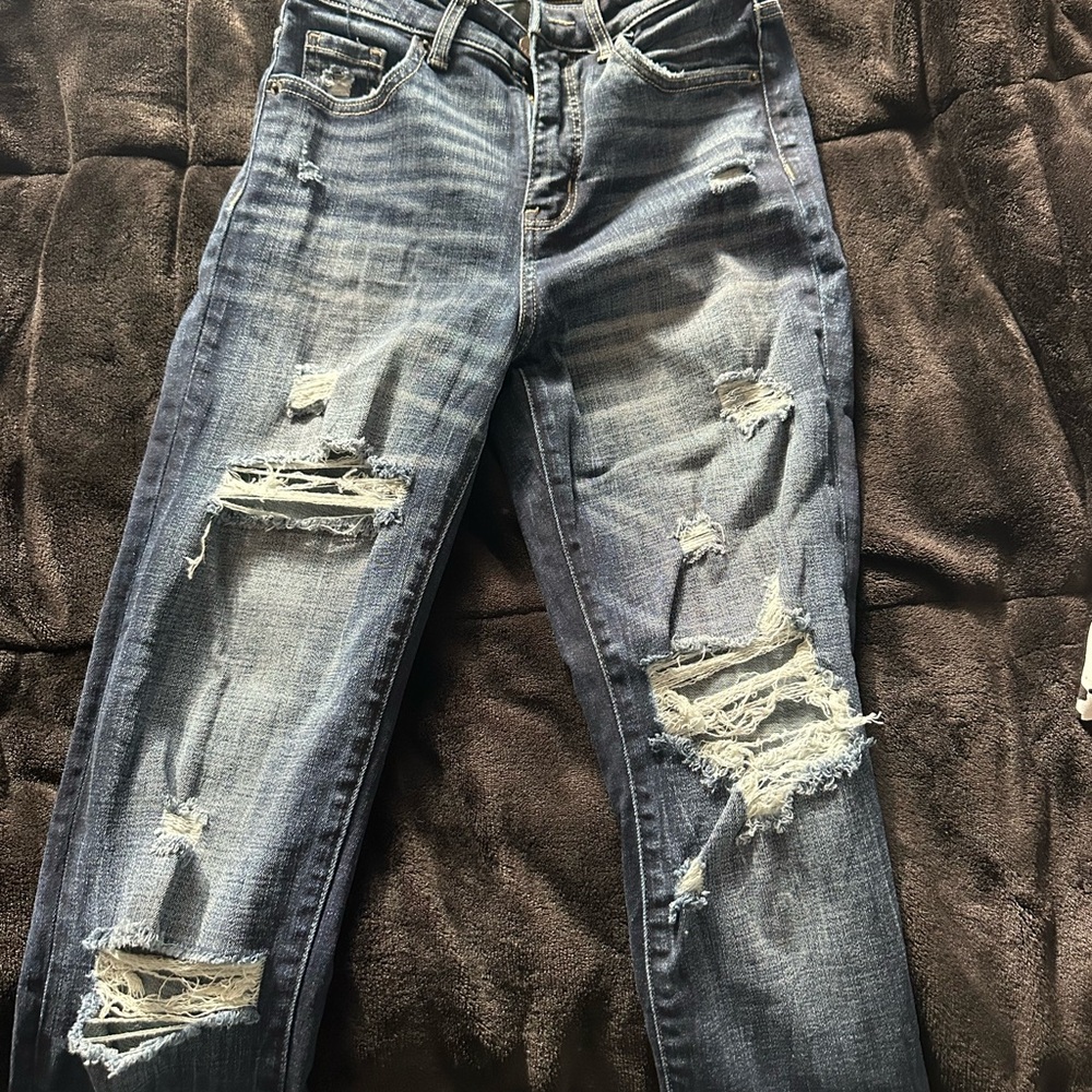 BKE Women's Ripped Skinny Jeans in Faded Blue